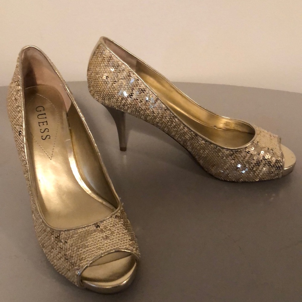 Guess Gold Shimmer Heels Sparkles Fancy Night Out